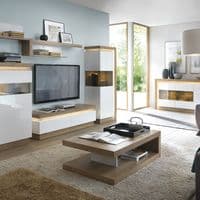 Calvino Display Cabinet in High Gloss White & Walnut - furniturefactor.co.uk