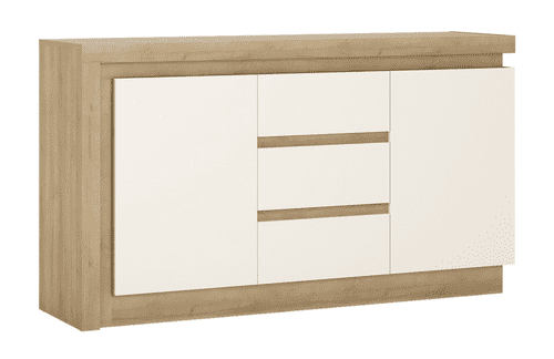 Rhone Riviera Oak & White High Gloss 2 Door, 3 Drawer Sideboard with LED Lighting FG4260365