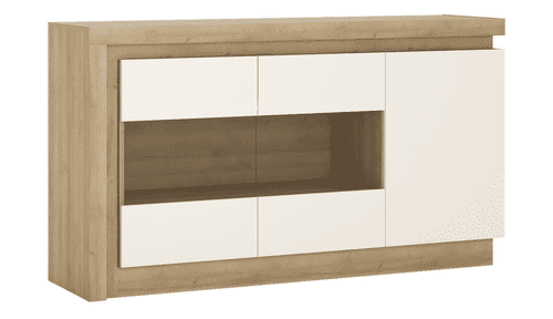 Rhone Riviera Oak & White High Gloss 3 Door Glazed Sideboard with LED Lighting FG4260465