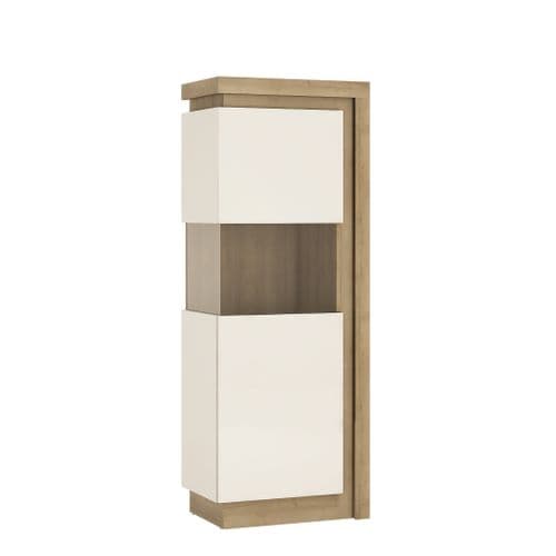 Rhone Riviera Oak & White High Gloss Narrow Display Cabinet, Left Hand Door + LED 164.1cm FG4261065