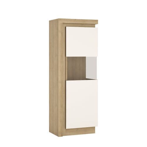 Rhone Riviera Oak & White High Gloss Narrow Display Cabinet, Right Hand DR + LED Lighting 164.1 FG42