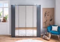 Rico Bi-Fold and Mirrored 4 Door 183cm Wardrobe Dark Grey 2955