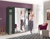 Rico Bi-Fold and Mirrored 4 Door 183cm Wardrobe Dark Grey 2955