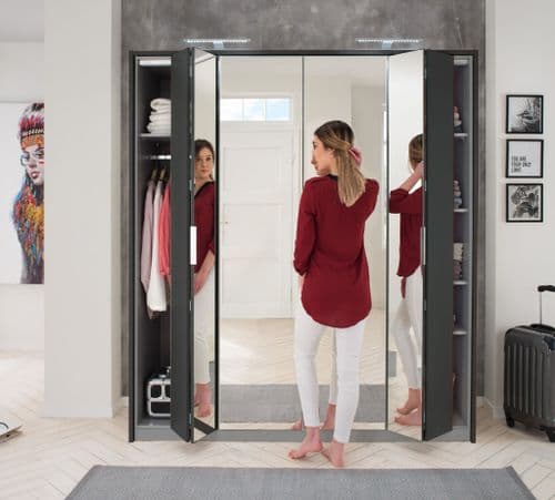 Rico Bi-Fold and Mirrored 4 Door 183cm Wardrobe Dark Grey 2955