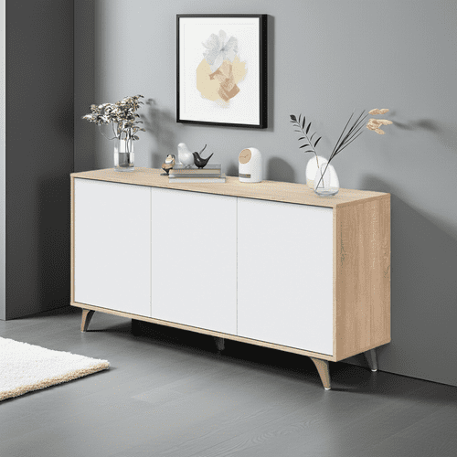 Riyad White And Oak Effect 3 Door Wide Sideboard 016618F/O