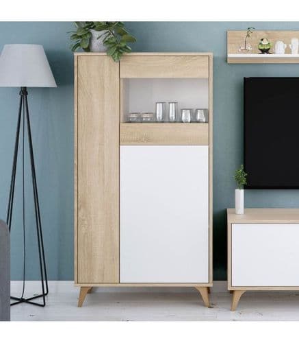 Riyad White And Oak Effect Short 3 Door Display Cabinet 016617FS/O