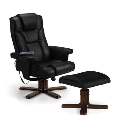 Roncesvalles Black Massage Recliner & Stool JB296