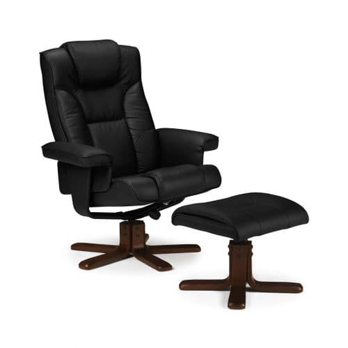 Roncesvalles Black With Walnut Recliner & Footstool JB298