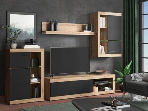 Rosso Artisan Oak Effect And Black Entertaiment Media Center Wall TV Cabinet - 11011223 RZ