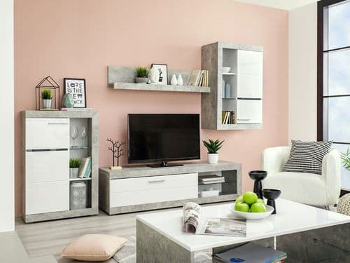 Rosso Concrete Grey Effect And White Entertaiment Media Center Wall TV Cabinet - 11008772 S/O