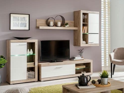 Rosso Grey Oak Effect And White Entertaiment Media Center Wall TV Cabinet - 11008773 S/O