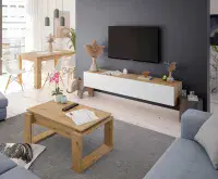 Rovero Nordic Oak Effect And White Wall Mounted Floating Wide  Large TV Entertainment Unit 016601WSO