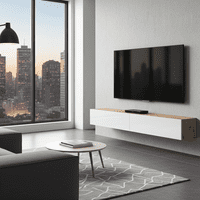 Rovero Nordic Oak Effect And White Wall Mounted Floating Wide  Large TV Entertainment Unit 016601WSO