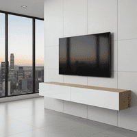 Rovero Nordic Oak Effect And White Wall Mounted Floating Wide  Large TV Entertainment Unit 016601WSO