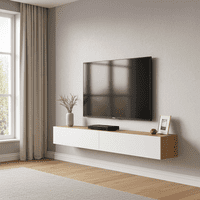 Rovero Nordic Oak Effect And White Wall Mounted Floating Wide  Large TV Entertainment Unit 016601WSO