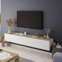 Rovero Nordic Oak Effect And White Wall Mounted Floating Wide  Large TV Entertainment Unit 016601WSO