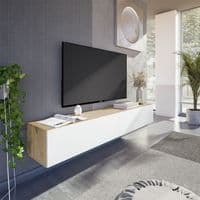 Rovero Nordic Oak Effect And White Wall Mounted Floating Wide  Large TV Entertainment Unit 016601WSO