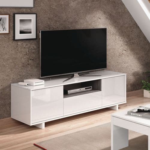 Ruben White Gloss And Grey Wood Effect 3 Door TV Cabinet Entertainment Unit 0G6631BO S/O