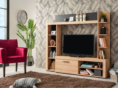 Rubi Artisan Oak Effect And Black Compact Entertaiment Unit Wall TV Cabinet - 11008241 RZ