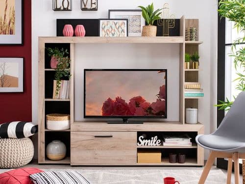 Rubi Grey Oak Effect And Black Compact Entertaiment Unit Wall TV Cabinet - 11008242 S/O