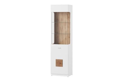 Runke High White Gloss And Oak Effect Narrow Tall Display Cabinet SZYWO10