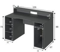 Saber Gaming Desk in Dark Grey with Hutch and Storage