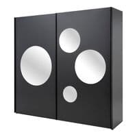 Sapphire Dark Grey Large 219cm Sliding Door Wardrobe With Round Mirrors - 8XGMS202