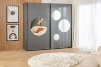 Sapphire Dark Grey Large 219cm Sliding Door Wardrobe With Round Mirrors - 8XGMS202