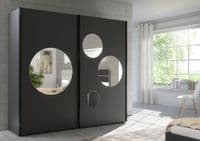 Sapphire Dark Grey Large 219cm Sliding Door Wardrobe With Round Mirrors - 8XGMS202