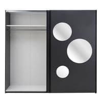 Sapphire Dark Grey Large 219cm Sliding Door Wardrobe With Round Mirrors - 8XGMS202