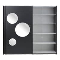 Sapphire Dark Grey Large 219cm Sliding Door Wardrobe With Round Mirrors - 8XGMS202