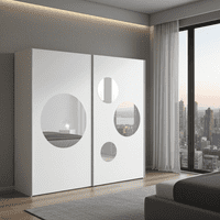 Sapphire White Large 219cm Sliding Door Wardrobe With Round Mirrors - 8XIKS102