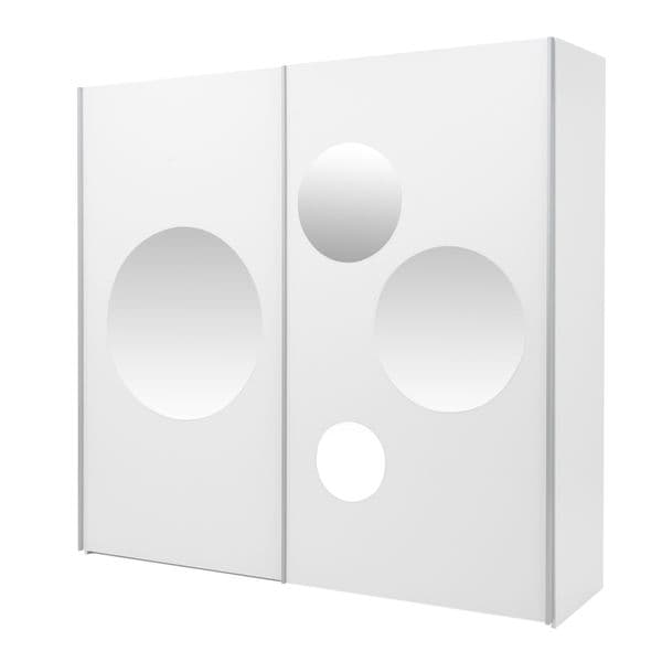 Sapphire White Large 219cm Sliding Door Wardrobe With Round Mirrors - 8XIKS102