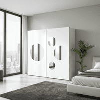 Sapphire White Large 219cm Sliding Door Wardrobe With Round Mirrors - 8XIKS102