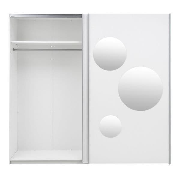 Sapphire White Large 219cm Sliding Door Wardrobe With Round Mirrors - 8XIKS102