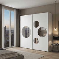 Sapphire White Large 219cm Sliding Door Wardrobe With Round Mirrors - 8XIKS102
