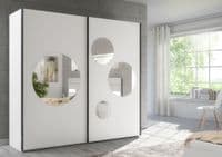 Sapphire White Large 219cm Sliding Door Wardrobe With Round Mirrors - 8XIKS102