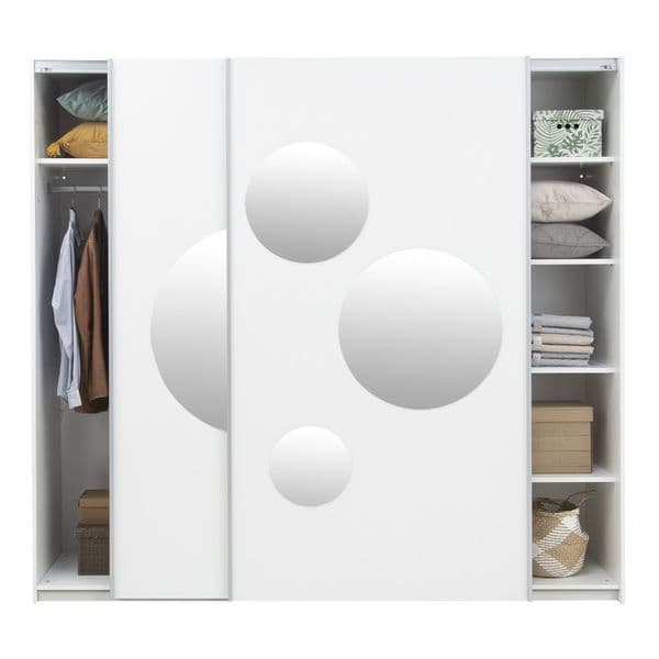 Sapphire White Large 219cm Sliding Door Wardrobe With Round Mirrors - 8XIKS102