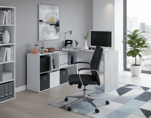 Sara White and Concrete Grey Large Left or Right FlexiCorner Office Desk-3029