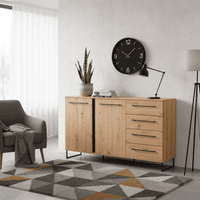 Sardinia Artisan Oak Effect And Black 159cm 2 Door 4 Drawer Sideboard - 11008230 RZ