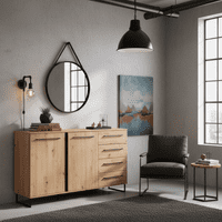 Sardinia Artisan Oak Effect And Black 159cm 2 Door 4 Drawer Sideboard - 11008230 RZ