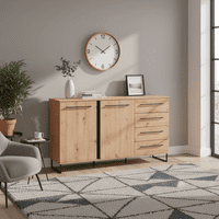 Sardinia Artisan Oak Effect And Black 159cm 2 Door 4 Drawer Sideboard - 11008230 RZ