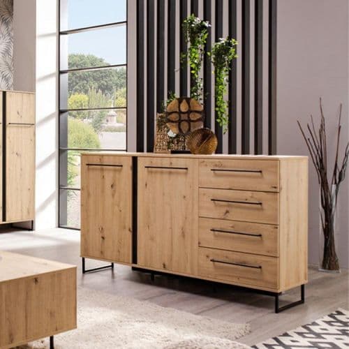 Sardinia Artisan Oak Effect And Black 159cm 2 Door 4 Drawer Sideboard - 11008230 RZ