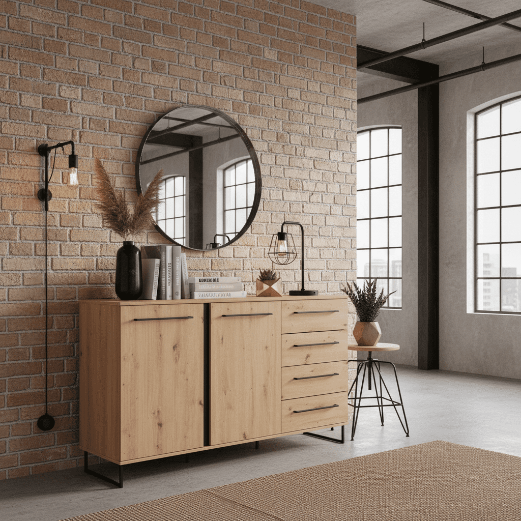 Sardinia Artisan Oak Effect And Black 159cm 2 Door 4 Drawer