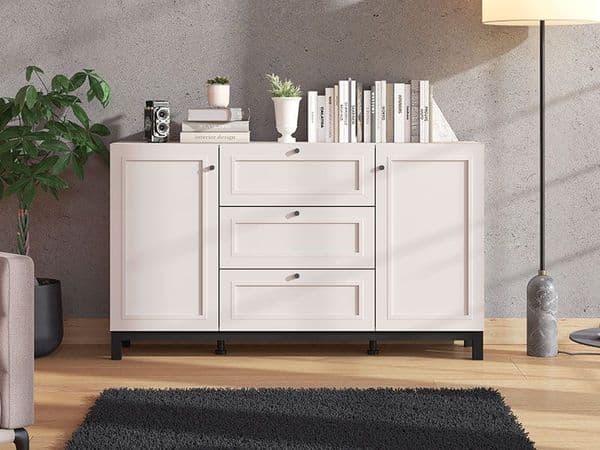 Savoia Cashmere Taupe Panelled 2 Door 3 Drawer 154cm Sideboard 11013523 RZ