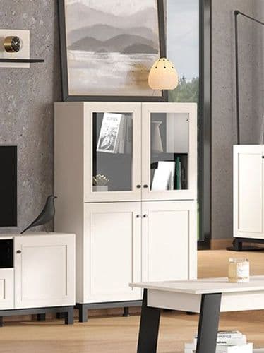 Savoia Cashmere Taupe Panelled Low Showcase Display Cabinet 11013521 RZ