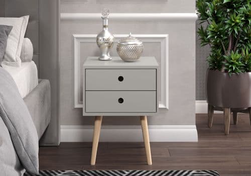 Scandia 2-Drawer Bedside Cabinet with Wood Legs BSG110