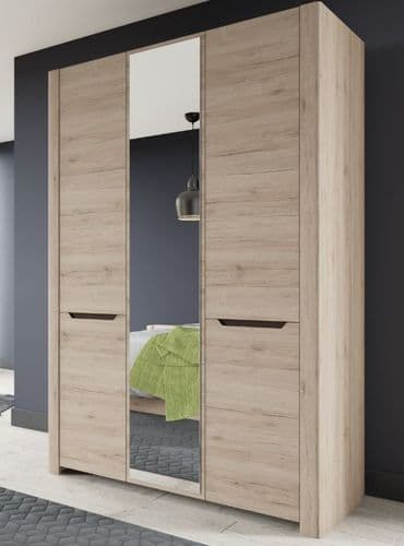 Selby Light Oak Effect 3 Door Large 140cm Wardrobe With Mirror SZDJ06