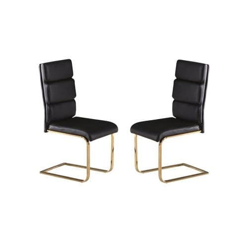 Senlis Black Faux Leather With Polished Gold Dining Chair (Pair) 19LD497