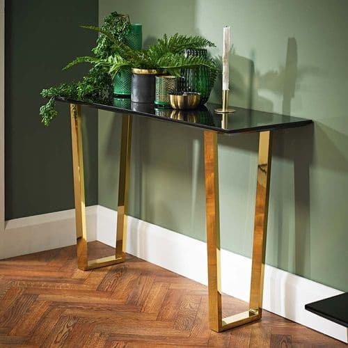 Senlis Black Gloss With Polished Gold Console Table 19LD493